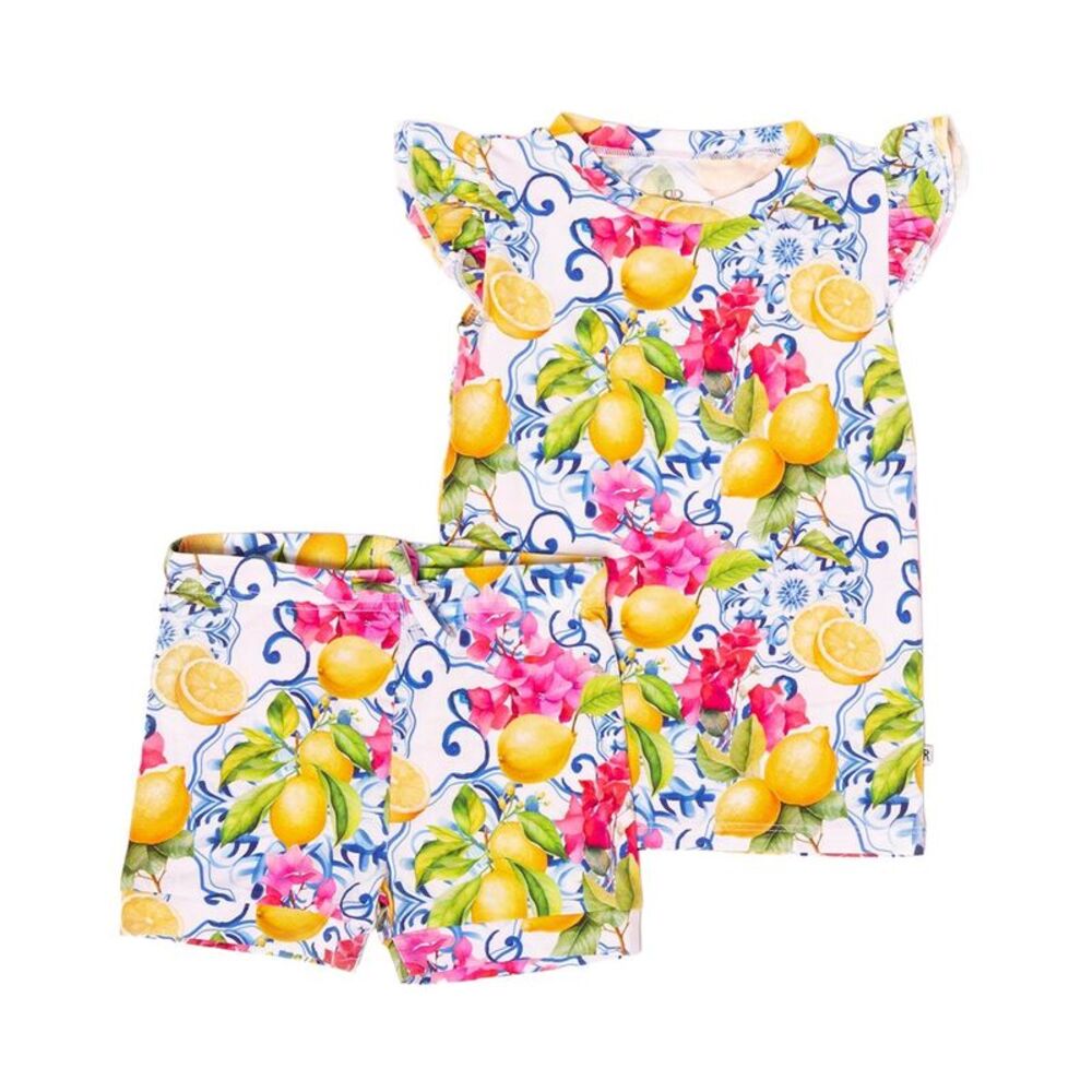 Bums & Roses Girls  Carpe Lemon Cap Sleeve Shirt & Shorts, Multicolor